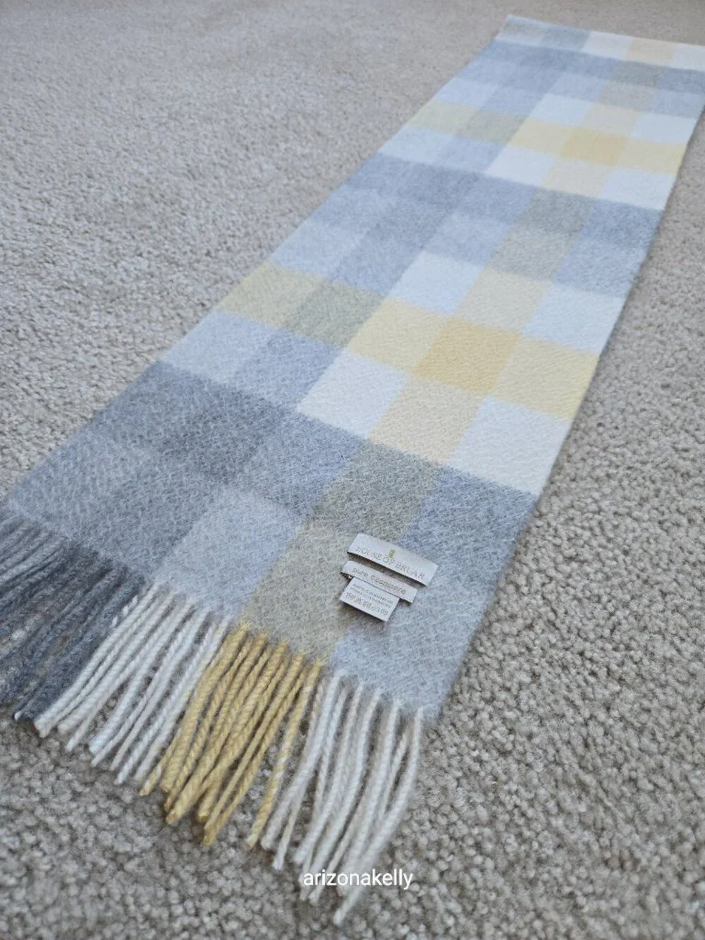 NWOT Cashmere Scarf Plaid Yellow Grey & Creme House of Bruar